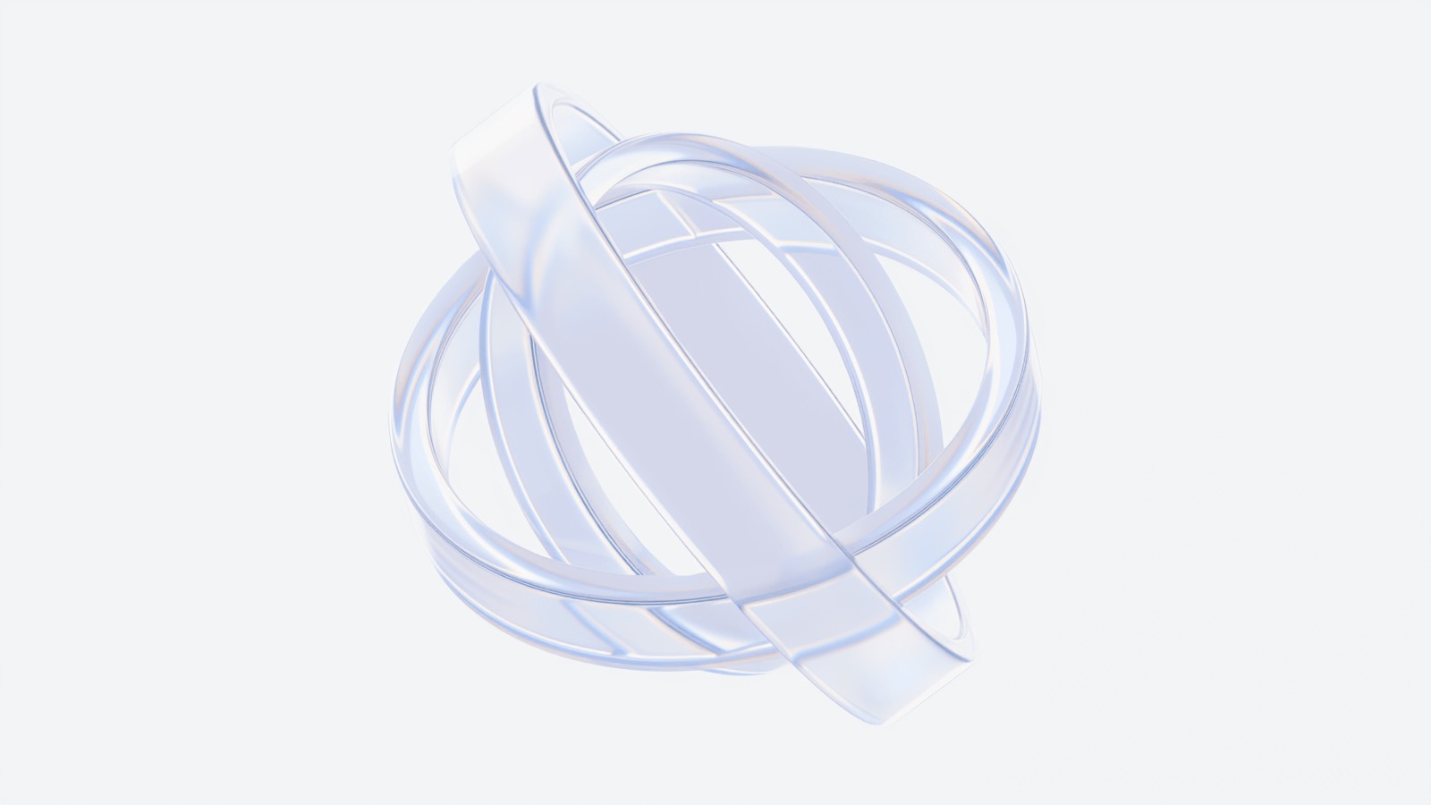 Interwoven glass rings orbiting a common centre